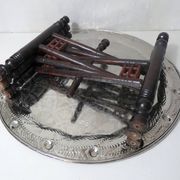 vintage folding oriental coffee table with silver metal top