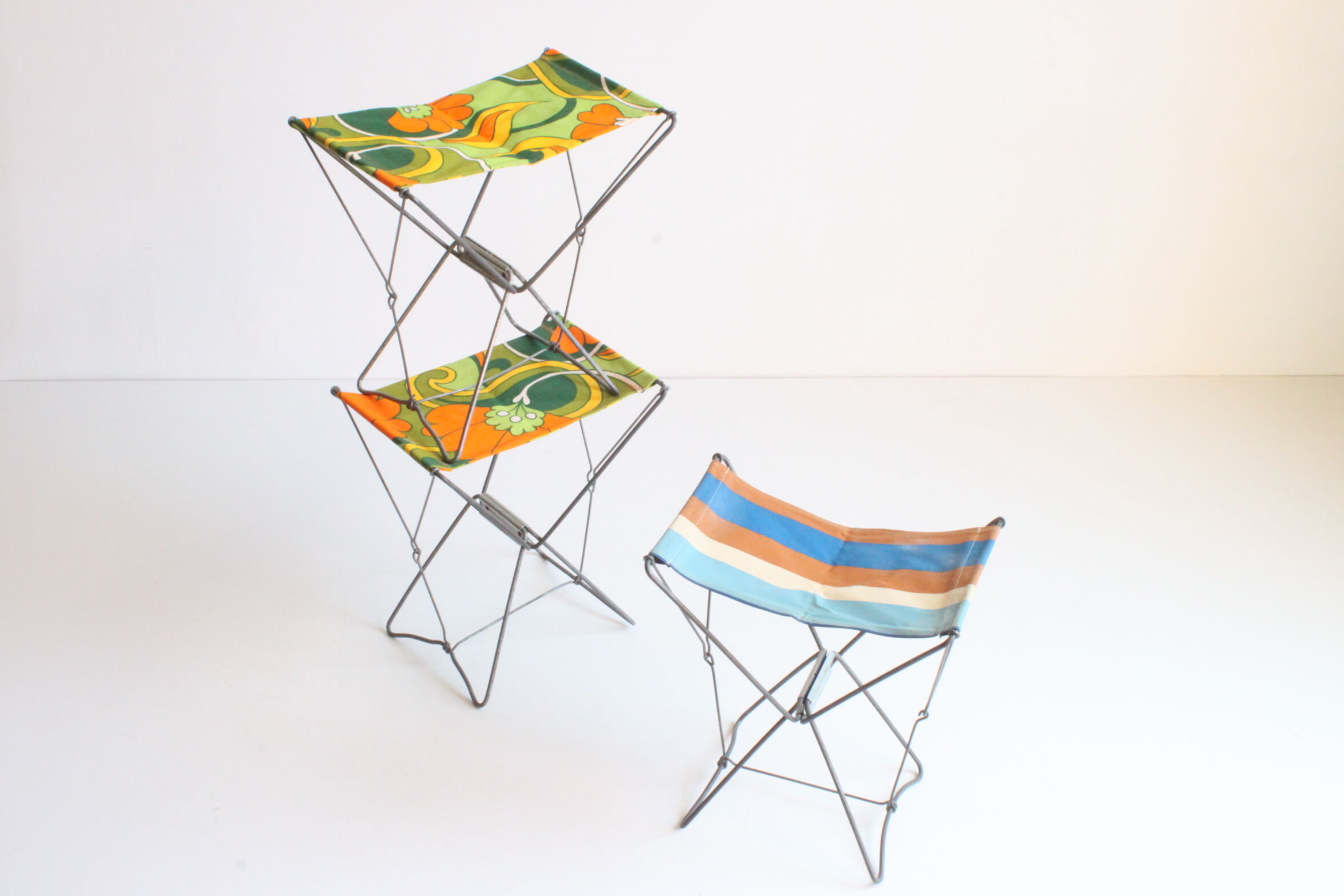 Nomad folding camping stools, France 1950s, set of three.