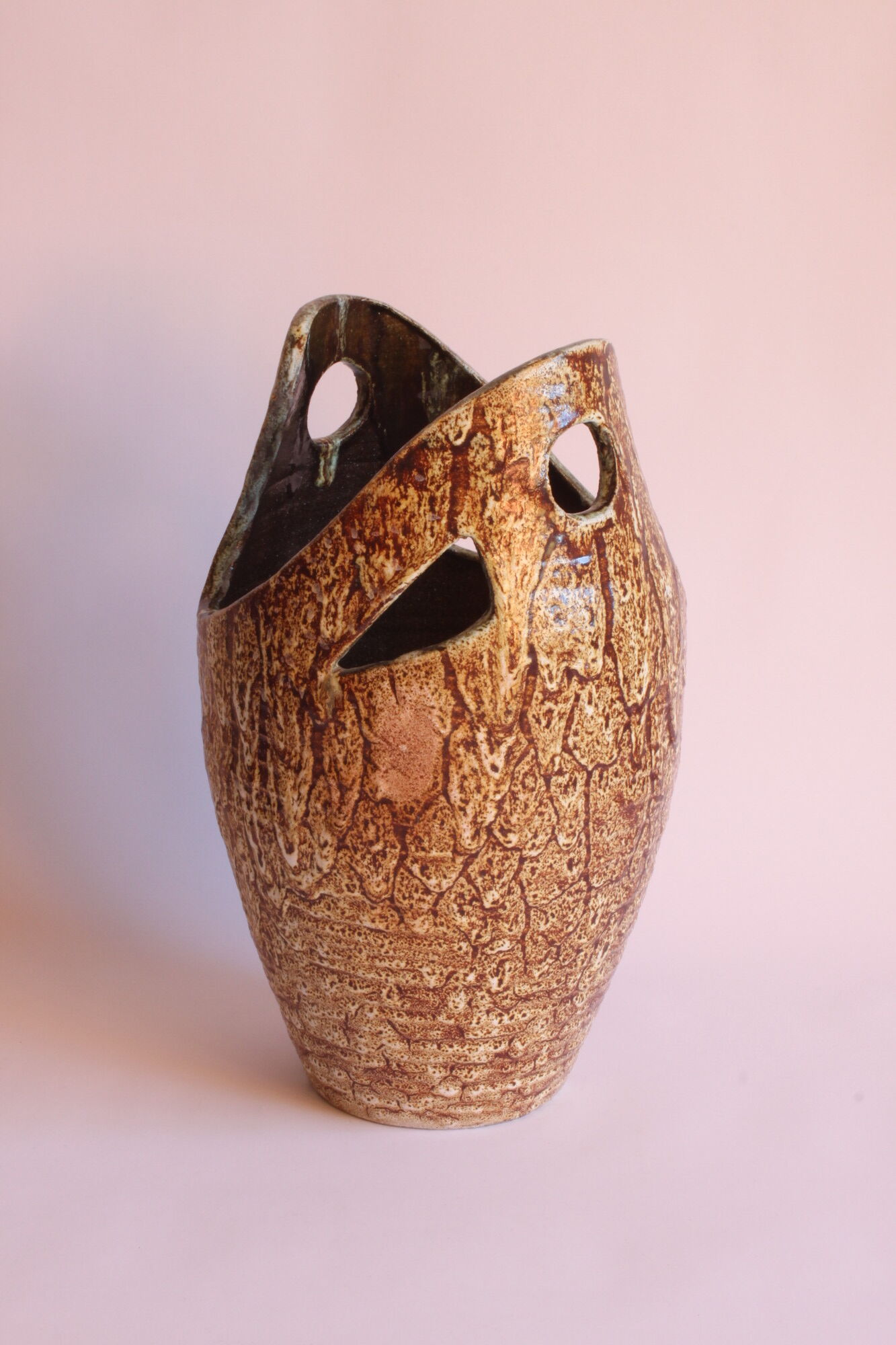 Freeform open worked vase by "Les potiers d'Accolay", France 1970s.