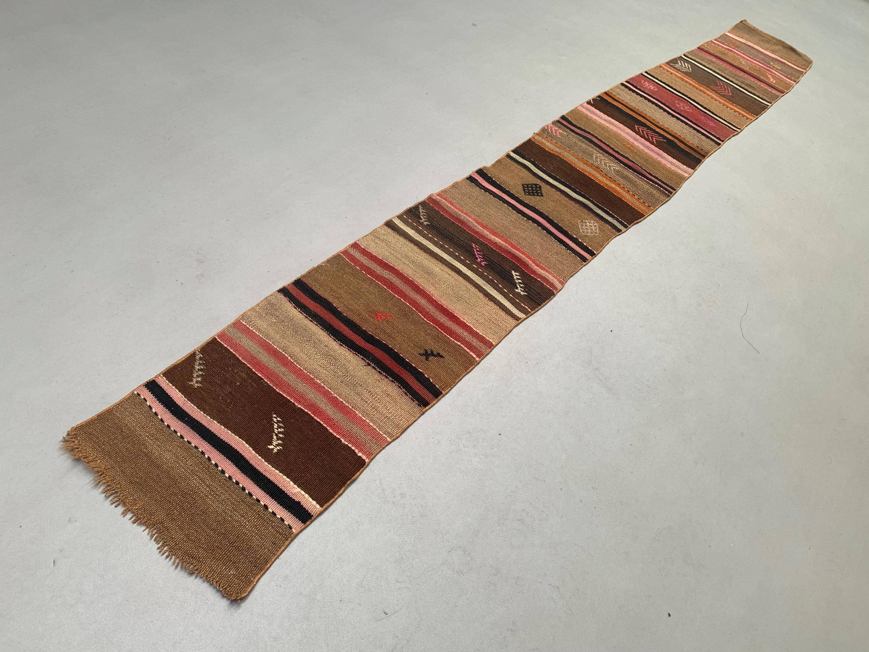Old turkish narrow kilim runner 372x48 cm shabby chic, vintage kelim