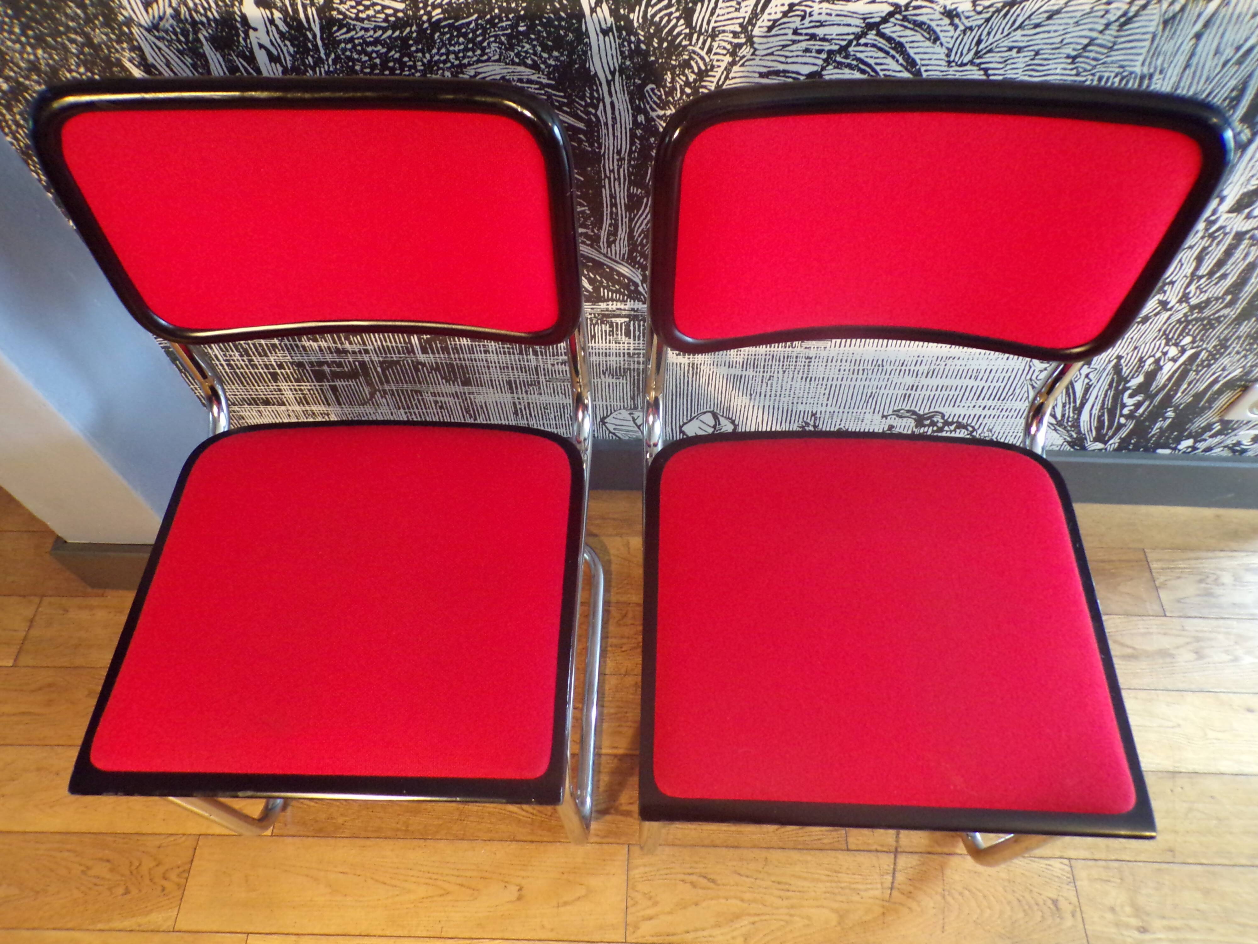 Pair of Cesca B32 Marcel Breuer chairs in red fabric