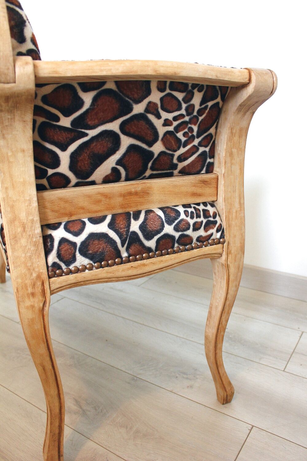 1970s armchair telephone cabinet - leopard giraffe fabric