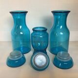 Trio of blue glass candy jars from the 70s