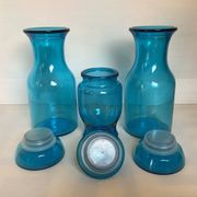 Trio of blue glass candy jars from the 70s