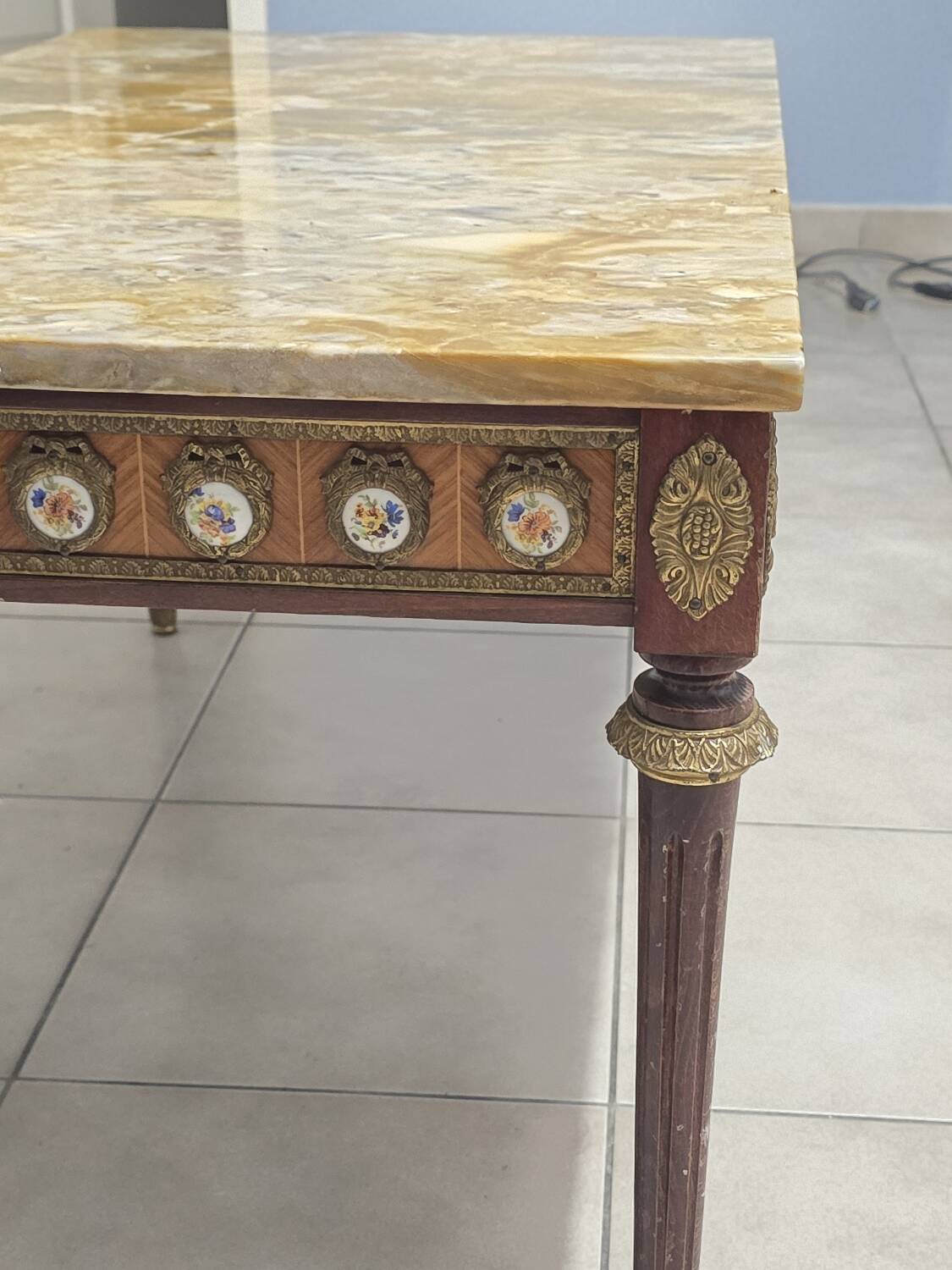 Louis XVI style coffee table - marble, porcelain medallions