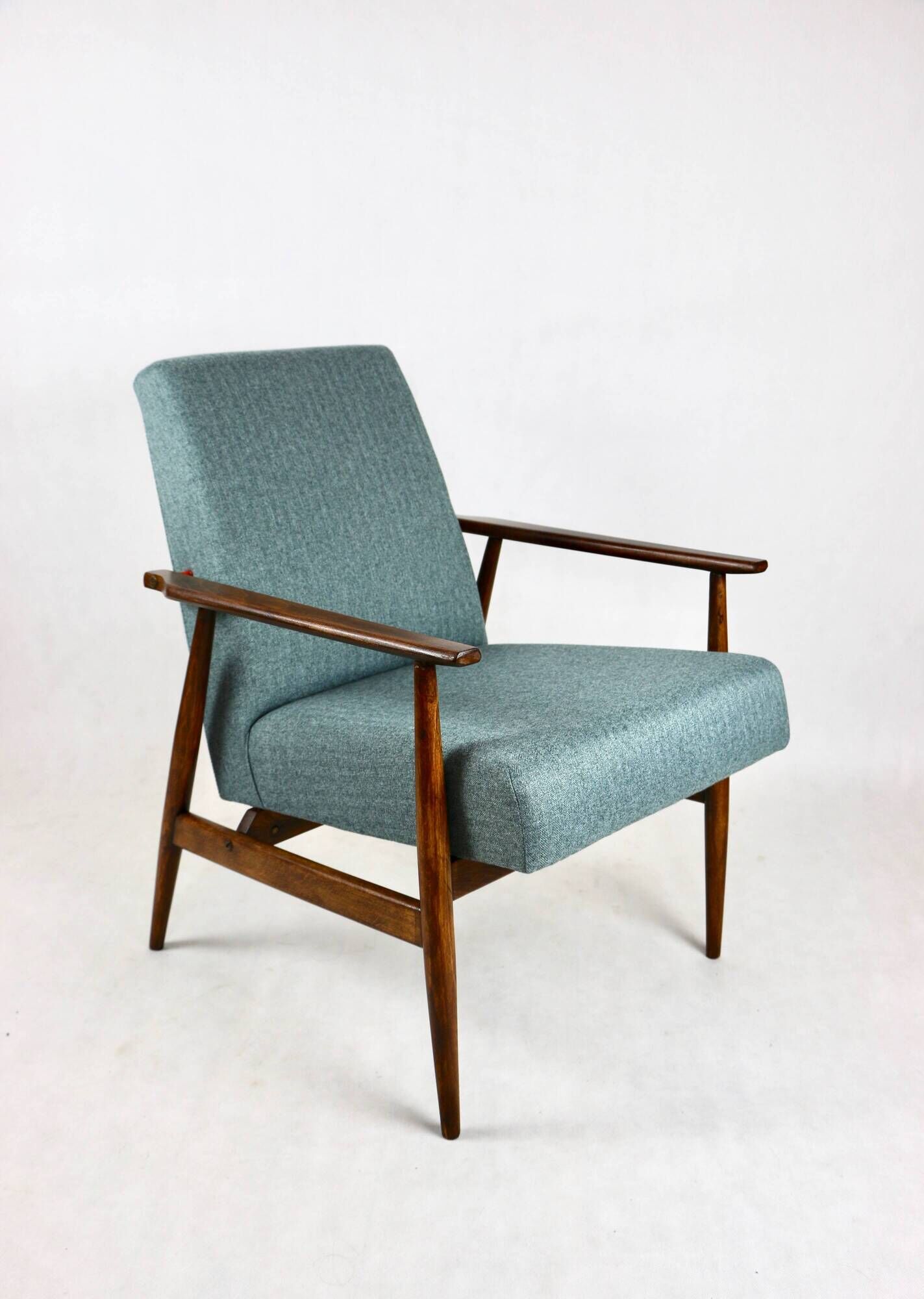 Armchair 'Lis', 1970s turquoise tweed design by Henryk Lis - brown beech wood