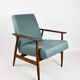Armchair 'Lis', 1970s turquoise tweed design by Henryk Lis - brown beech wood