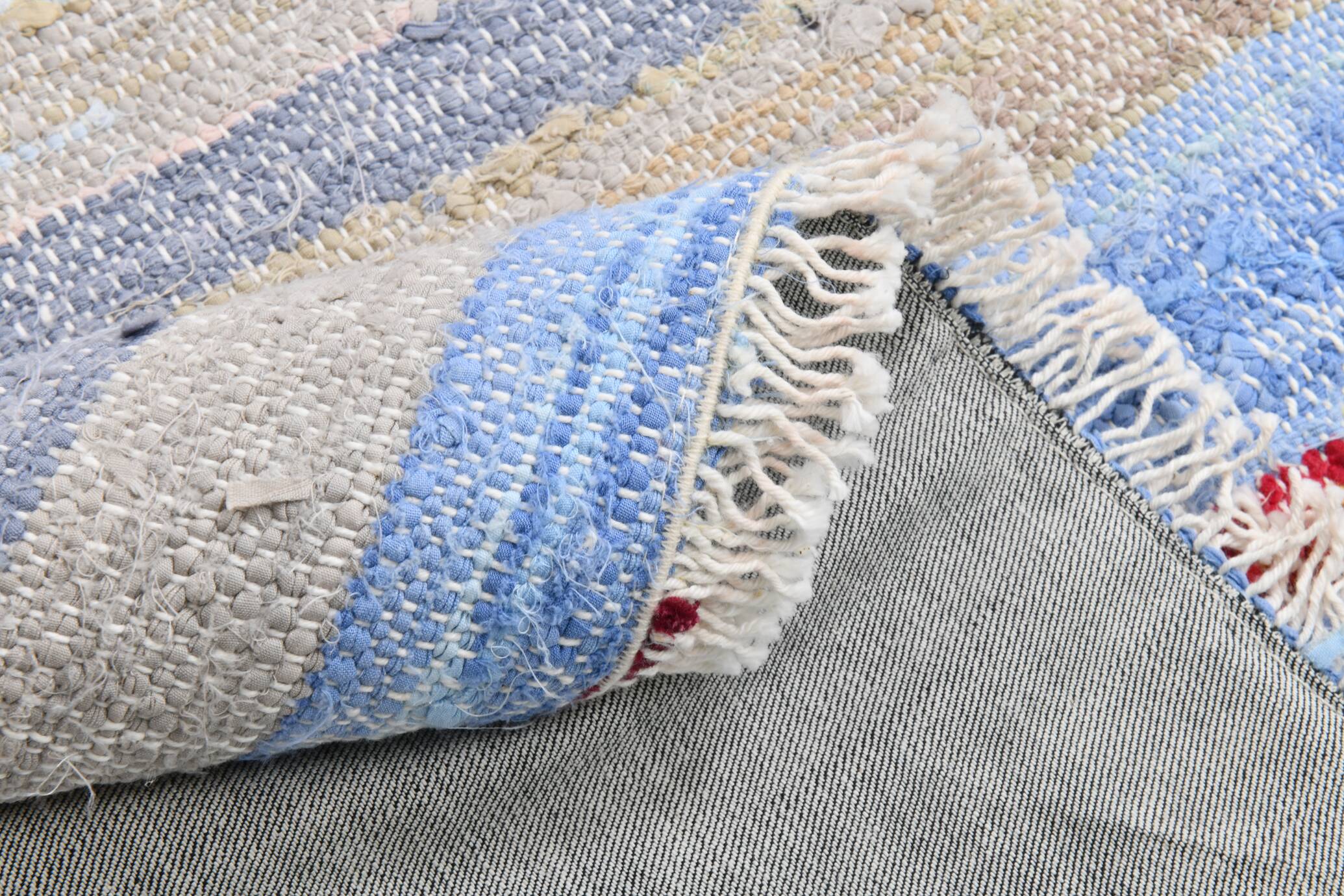 Tapis Kilim à rayures bleu clair 4x6, 117x177 cm
