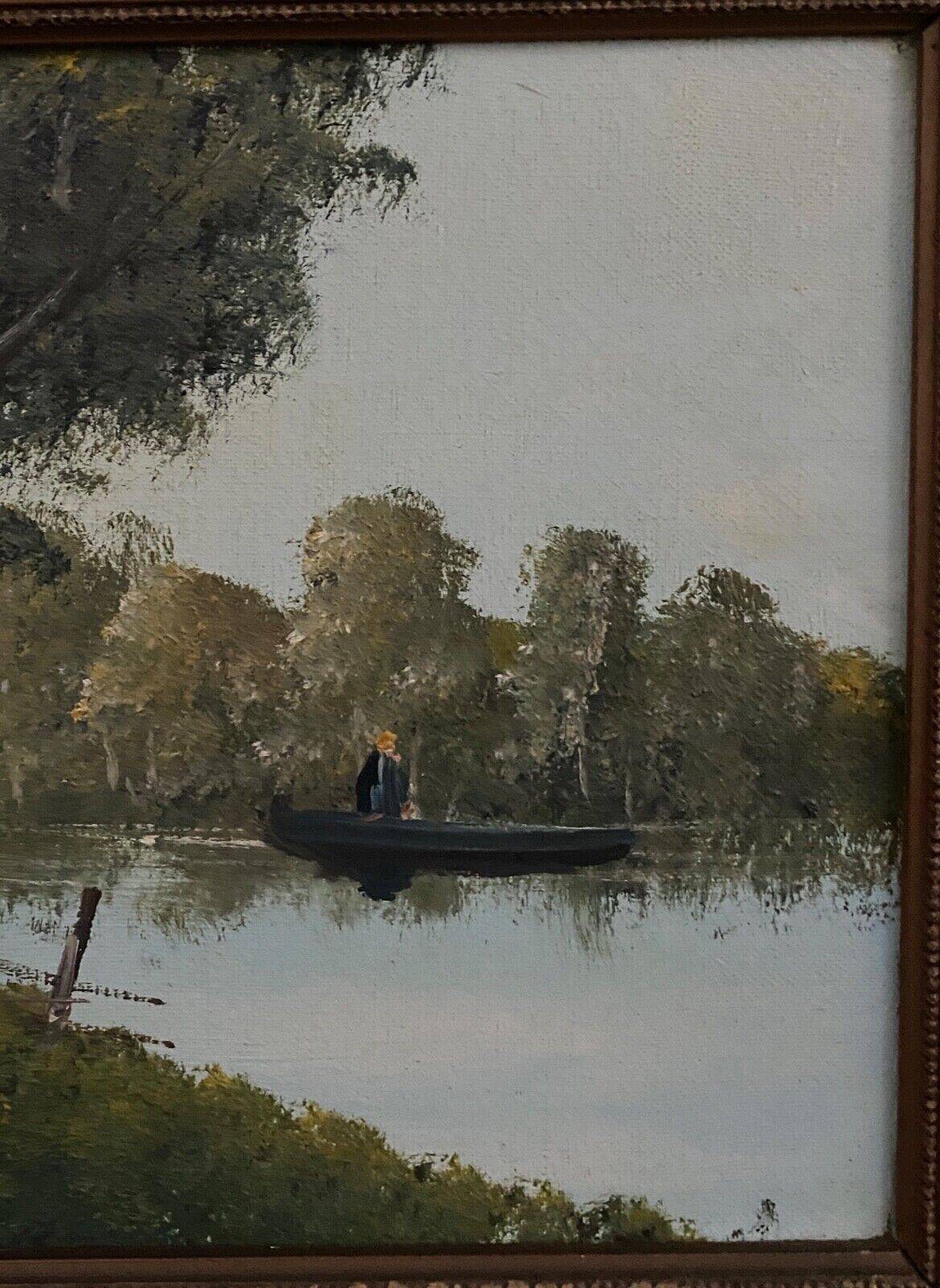 Huile sur toile Pierre Louis Léger Vauthier paysage barque