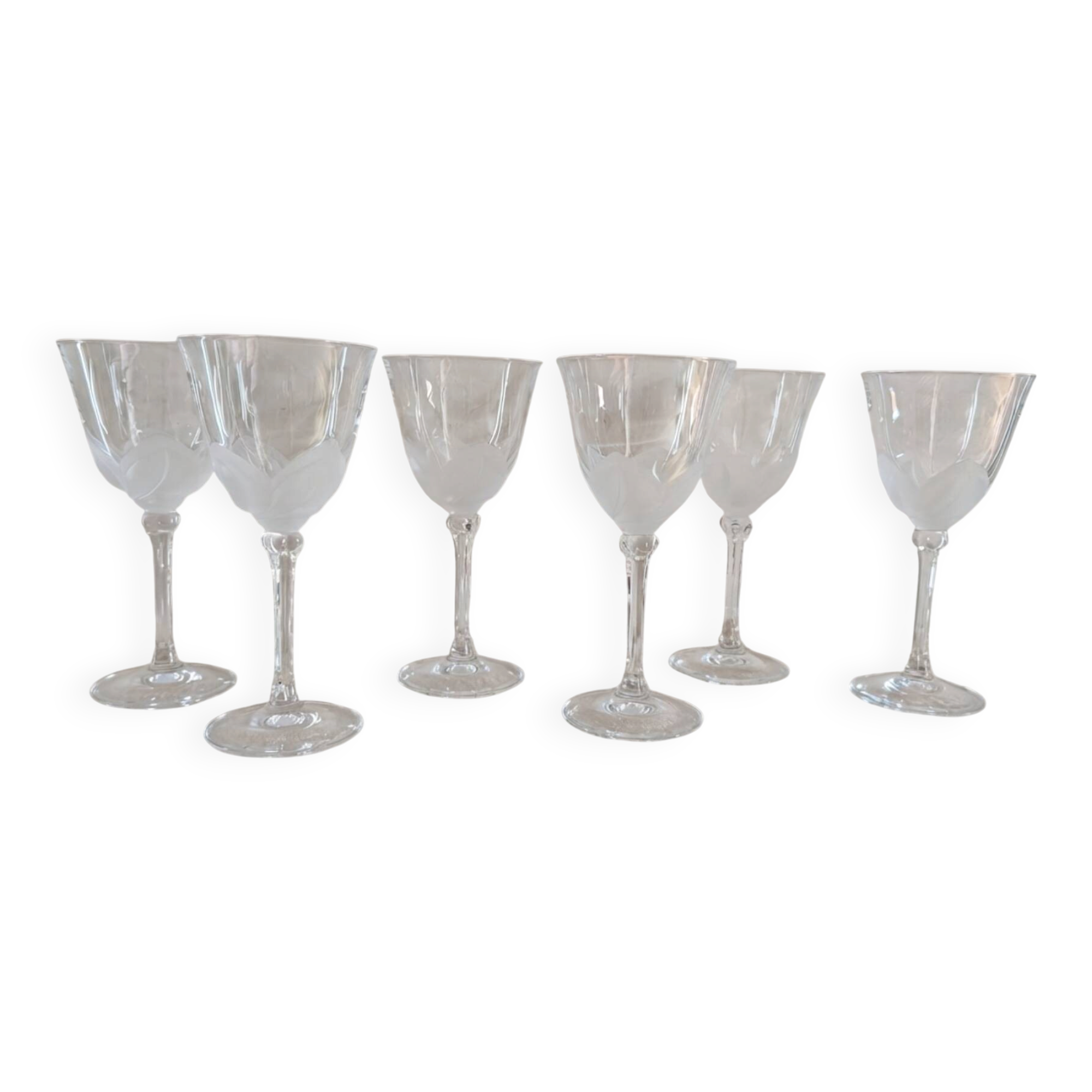 6 verres à pied Cristal d’Arques Folia – années 1970-1980