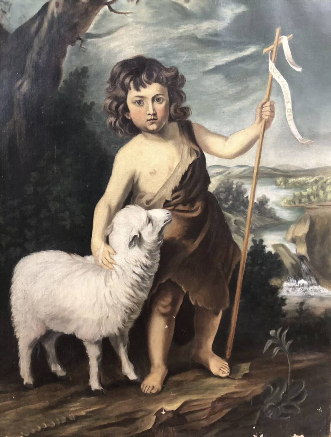 Painting Oil on canvas after Murillo Saint Jean Batiste early 20th century