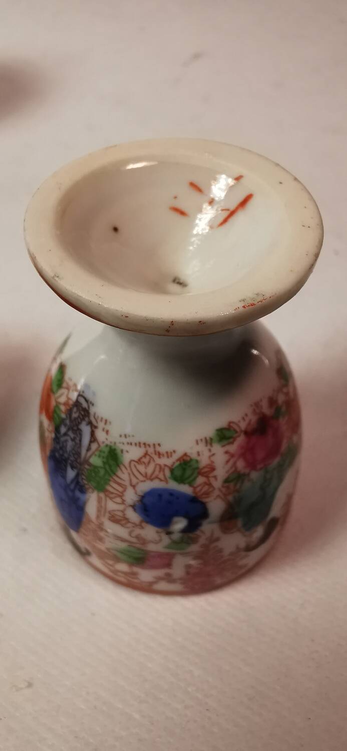 Rare 4 Antique Egg Holders / Egg Cups, Japanese, hand-painted porcelain