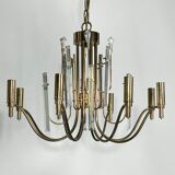 Vintage brass and glass Stilkronen chandelier, Italy 1970s