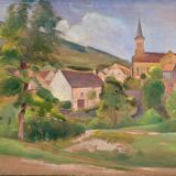 HSP painting "The village of Agey" (Côte d'Or) by Auguste Mallard (1895-1965)