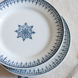 Old dessert plates blue décor, iron earth