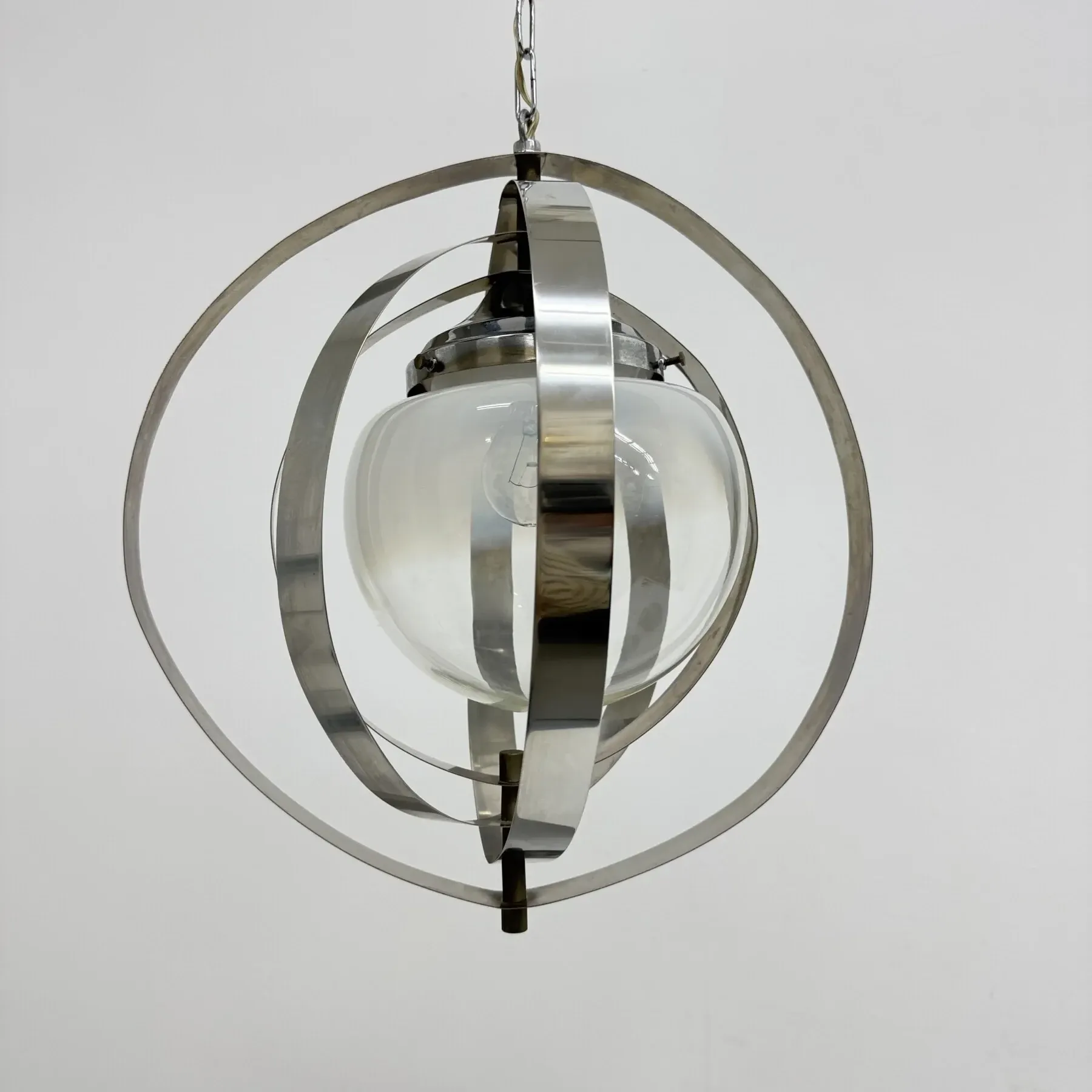 Mid-century glass sphere hanging pendant glass lamp design 1970’s space age Italy