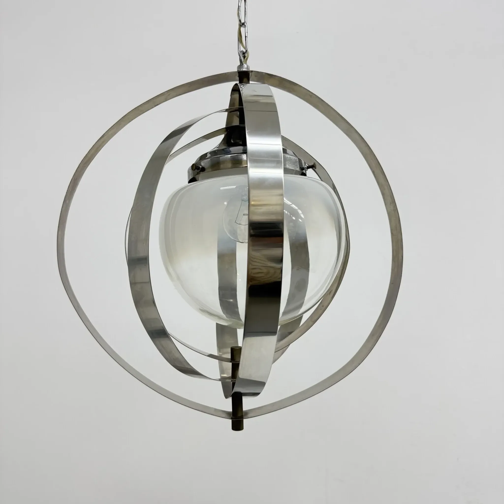Mid-century glass sphere hanging pendant glass lamp design 1970’s space age Italy