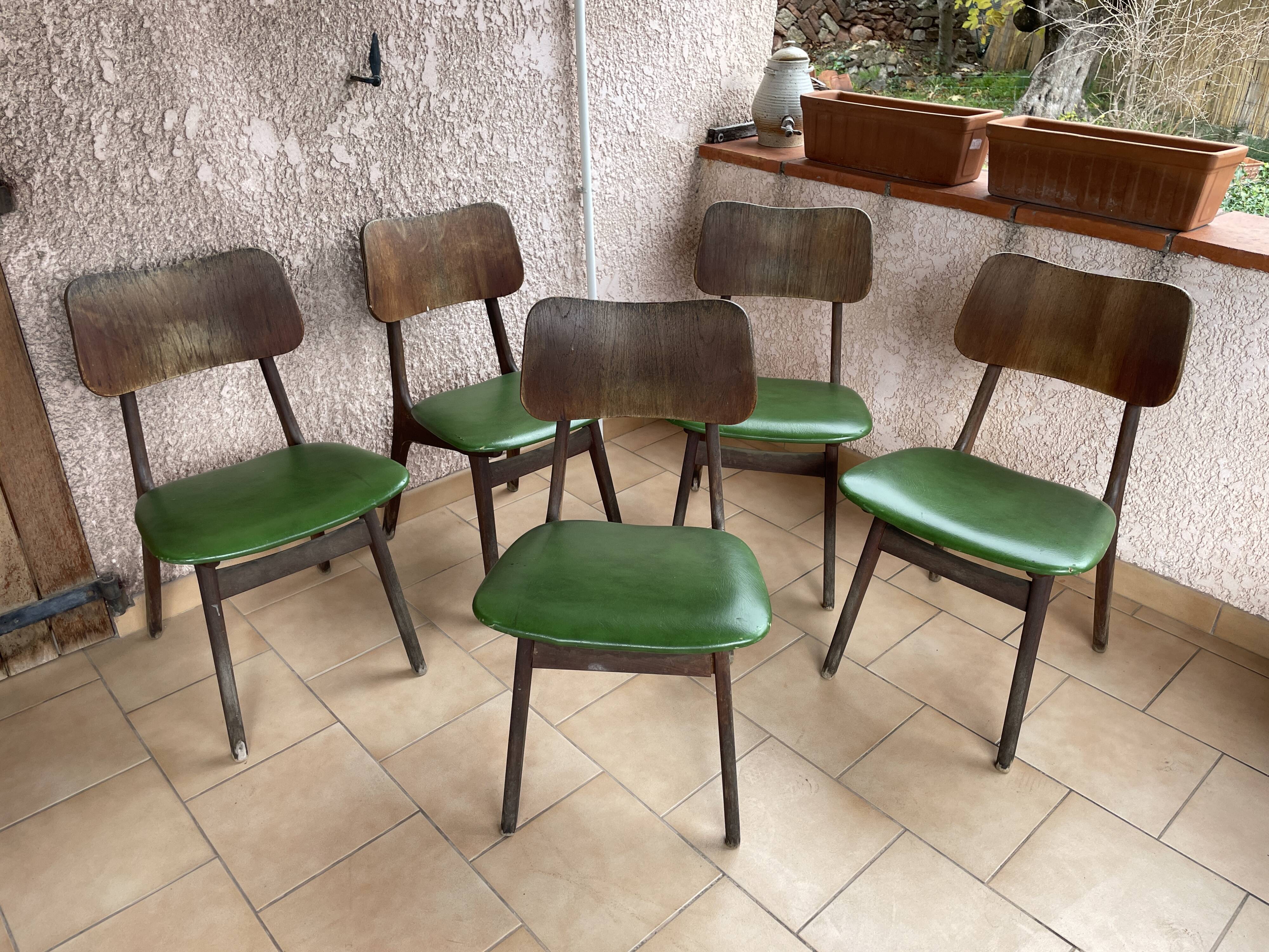 Lot de 5 chaises vintages, années 60