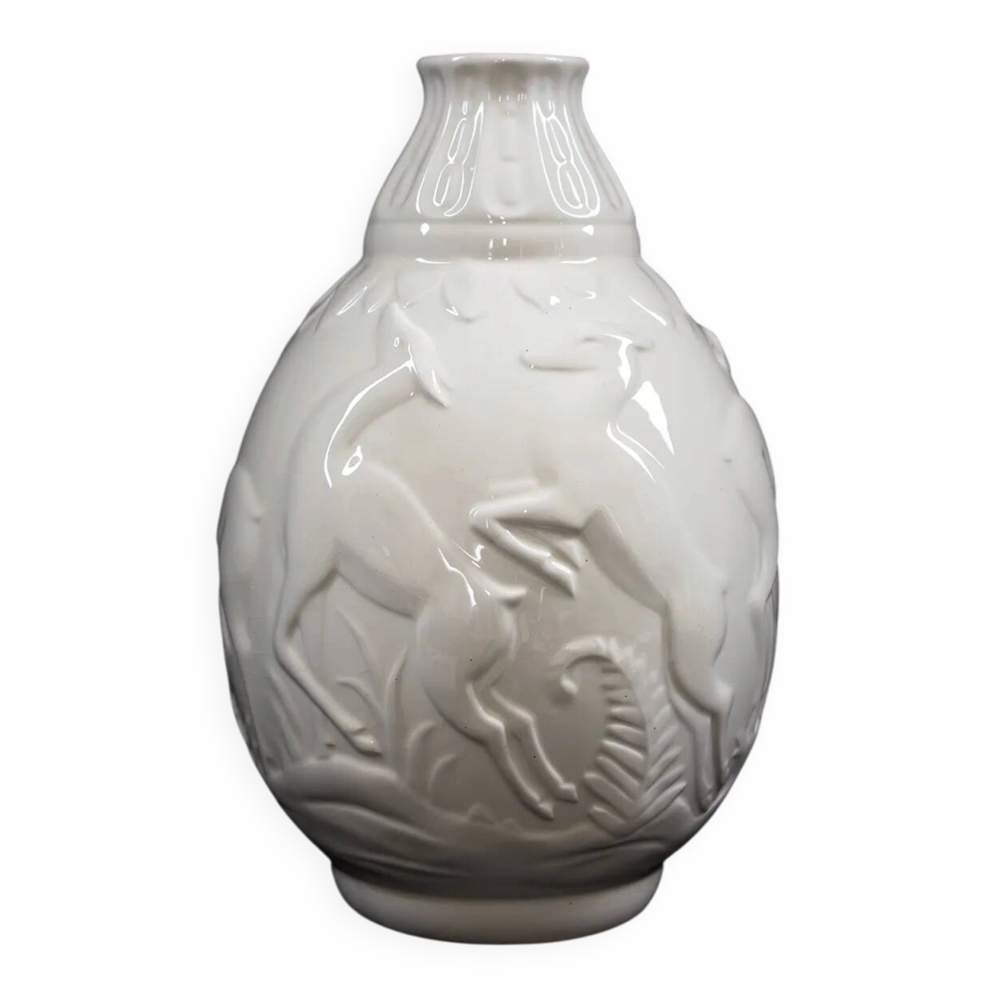 Art Deco vase with 6 deer in earthenware – C. Catteau Boch Frères La Louvière