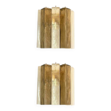 21st Century Transparent and Fumè "Squared" Murano Glass Wall Sconces - a Pair