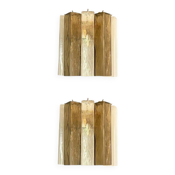 21st Century Transparent and Fumè "Squared" Murano Glass Wall Sconces - a Pair