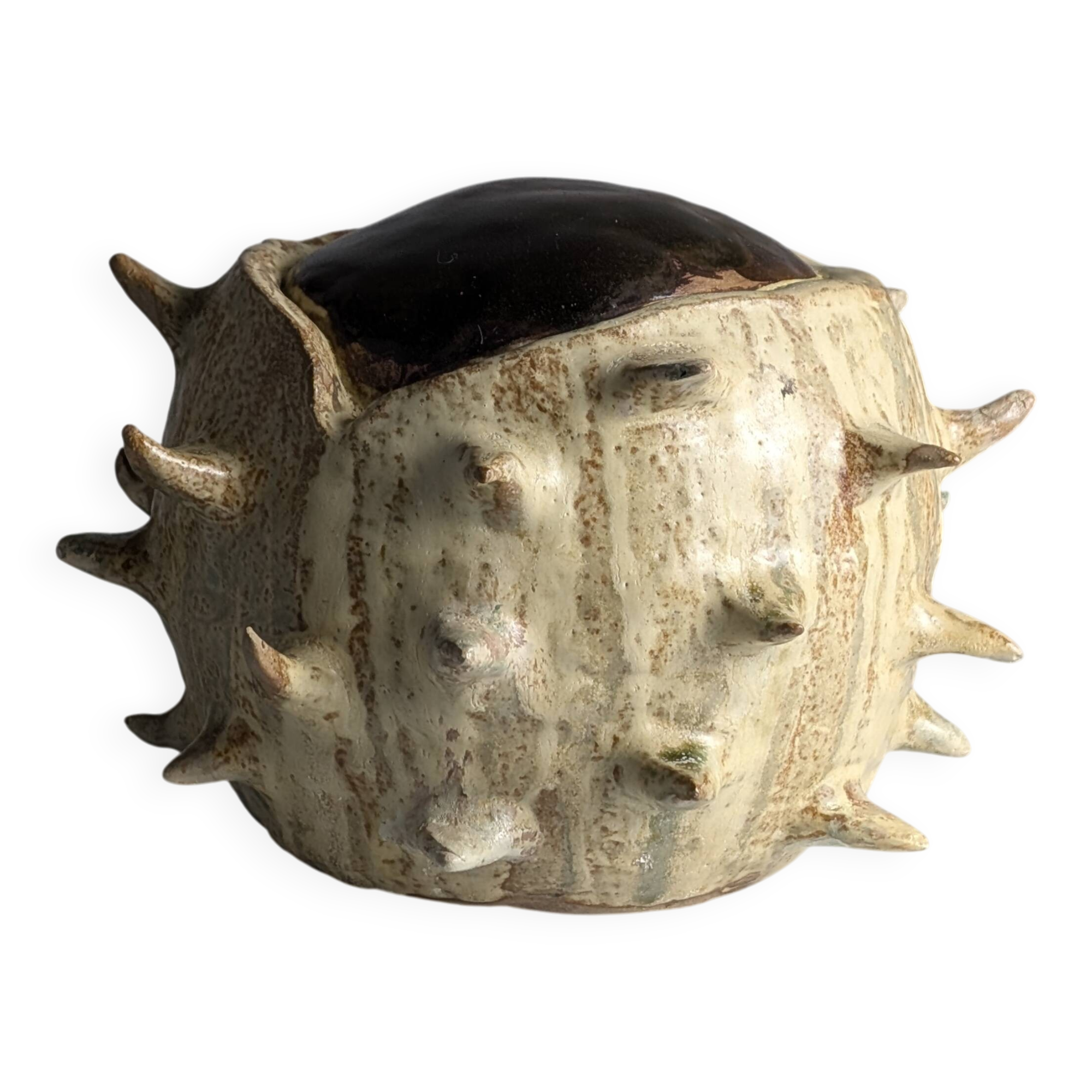 Large Organic Glazed Stoneware Chestnut Sculpture, 20th Century