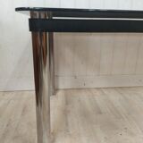 Dining table desk chrome steel and smoked glass