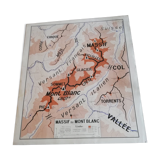 Vintage school geography map Massif du Mont Blanc