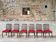 Set of 6 vintage wooden chairs – Psychedelic red fabric
