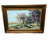 Landscape painting of flowering trees, Huguette Eichwald