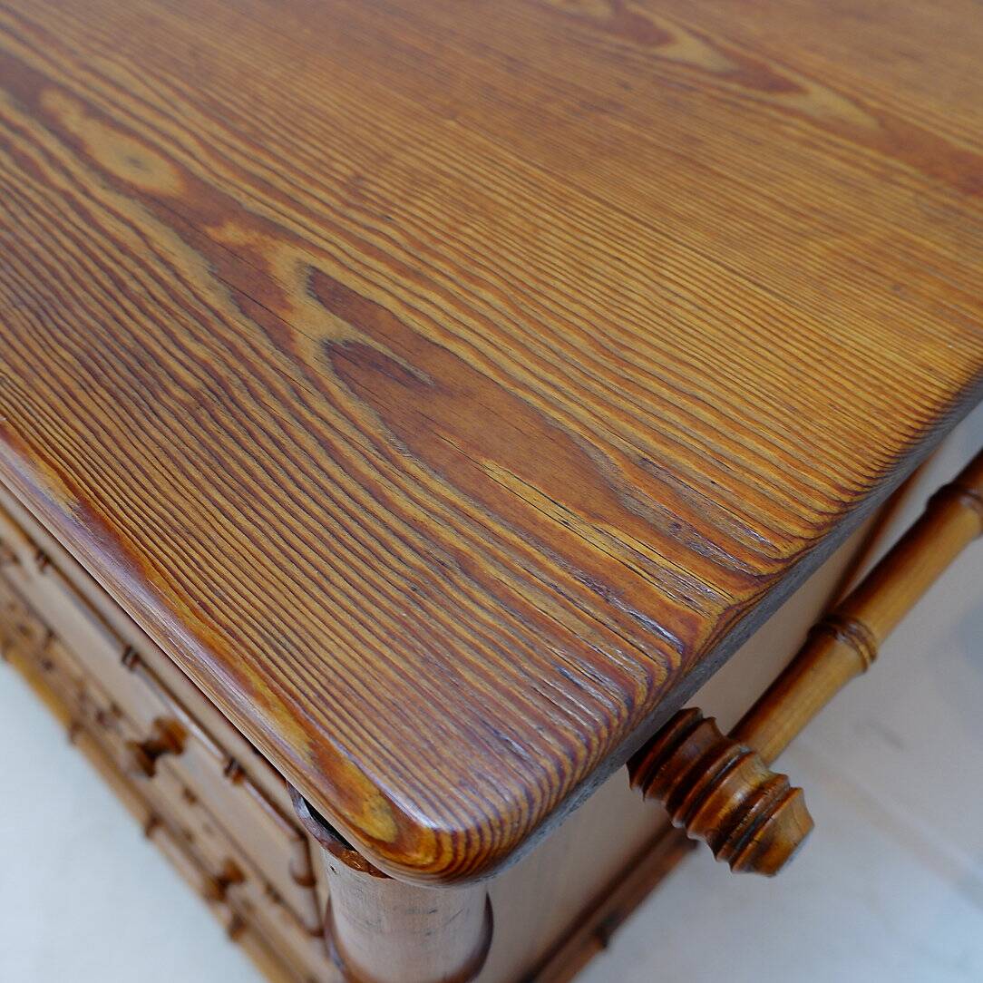 Faux Bamboo Dark Pine Chest of Drawers - 20th century