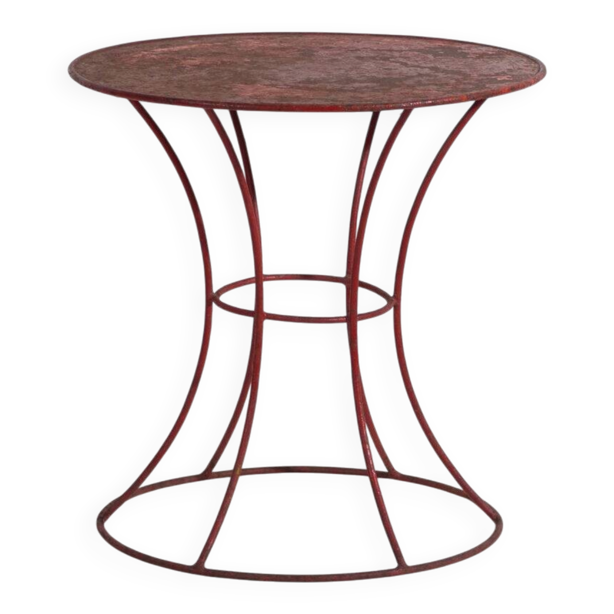 Antique painted metal table – European round industrial table – circa 1920
