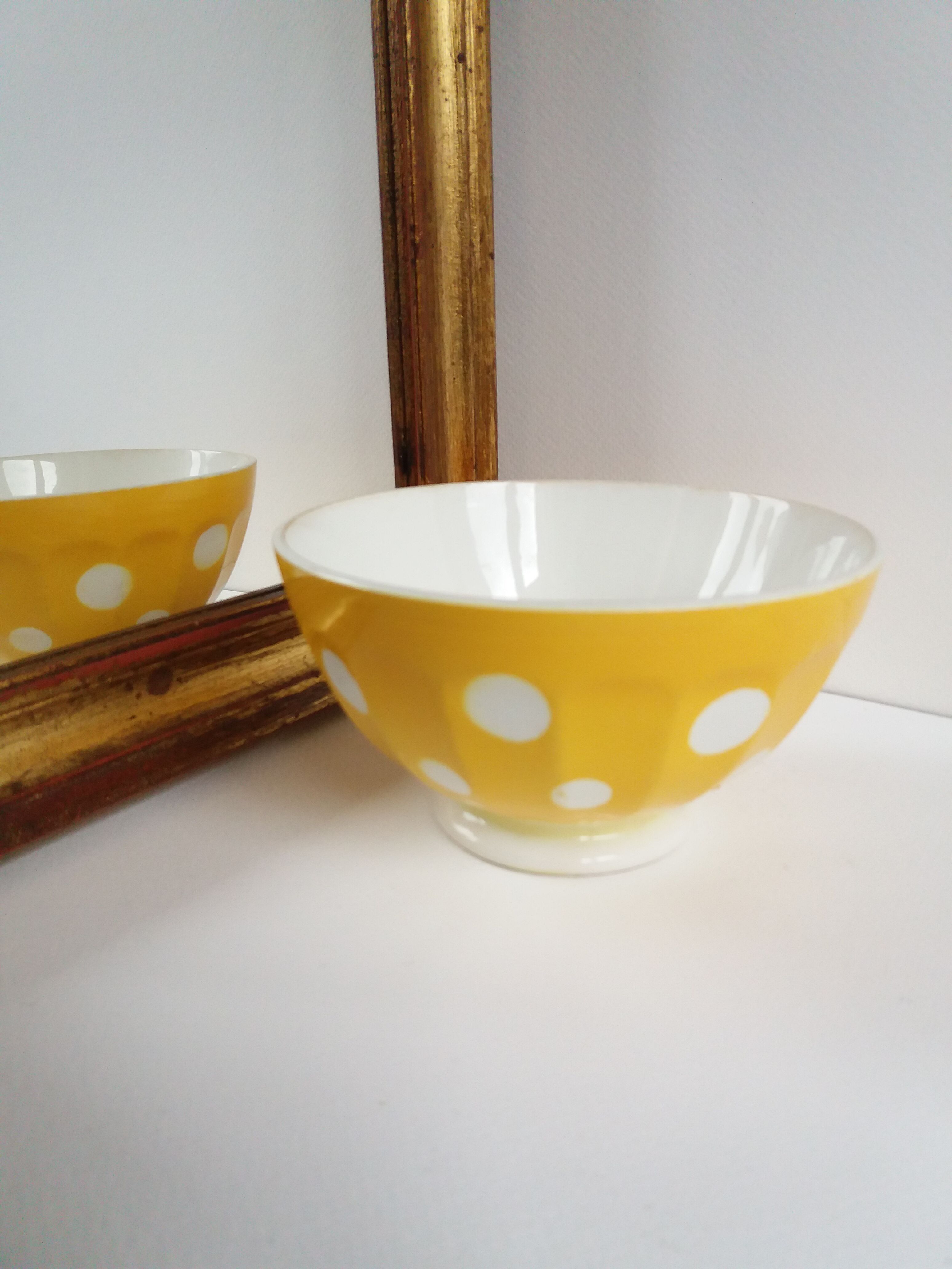 Yellow Bowl with white polka dots Sarreguemines