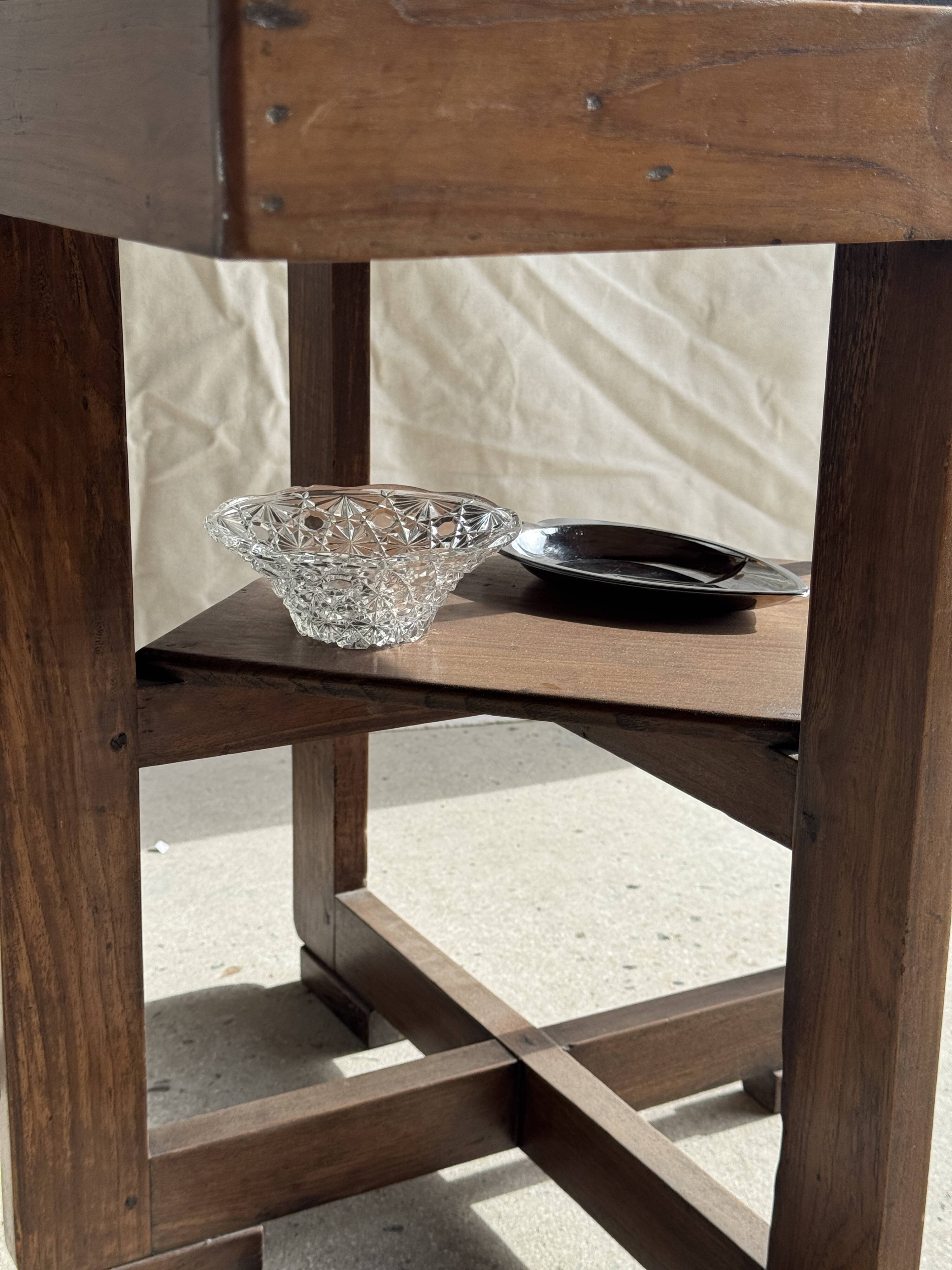 Small glass dish with vintage diamond points, a sparkle.