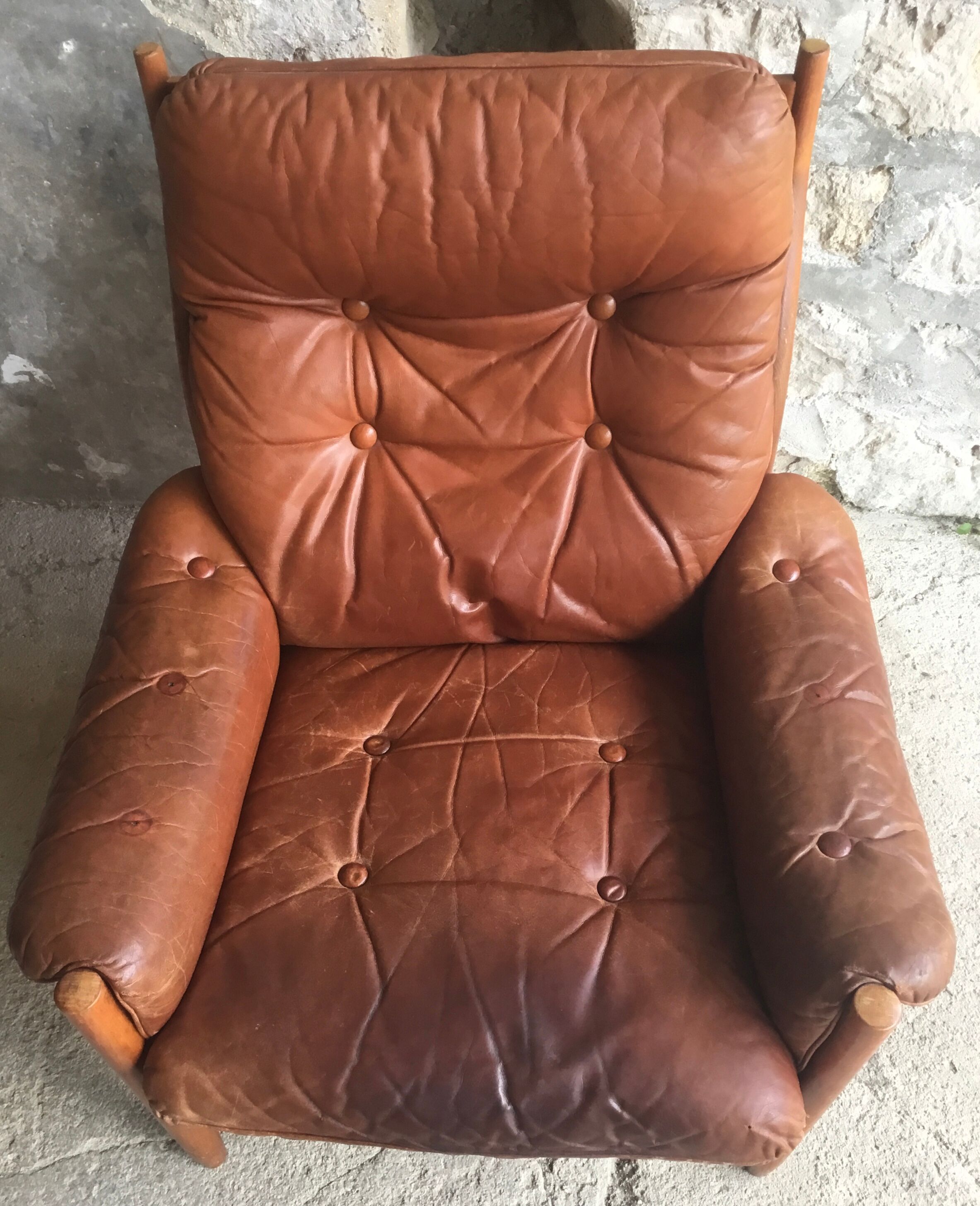 Scandinavian armchair in teak and leather - 1960