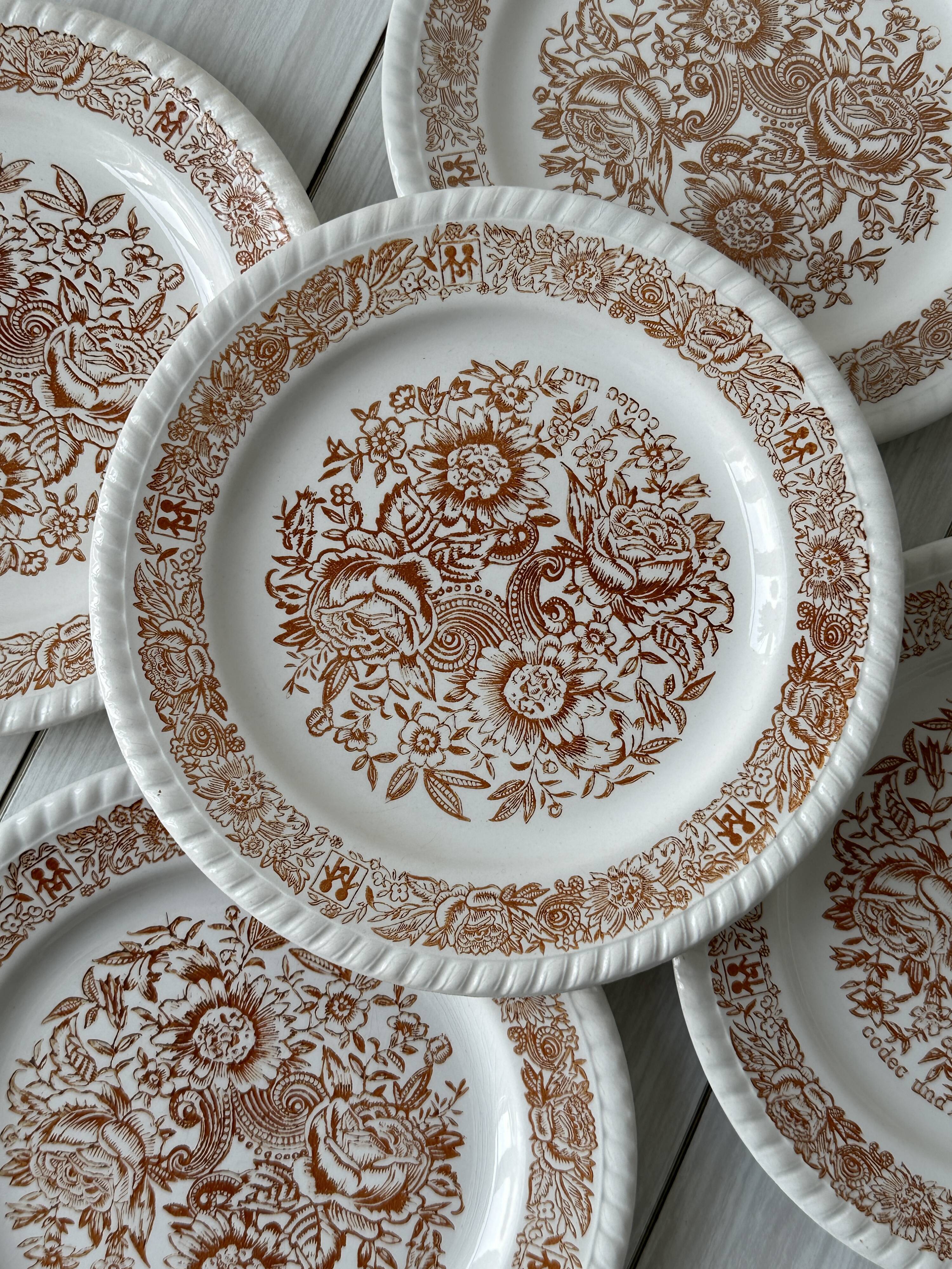 5 orange dessert plates.
