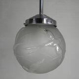 Art Deco pendant light with engraved glass globe and birds, 1930s