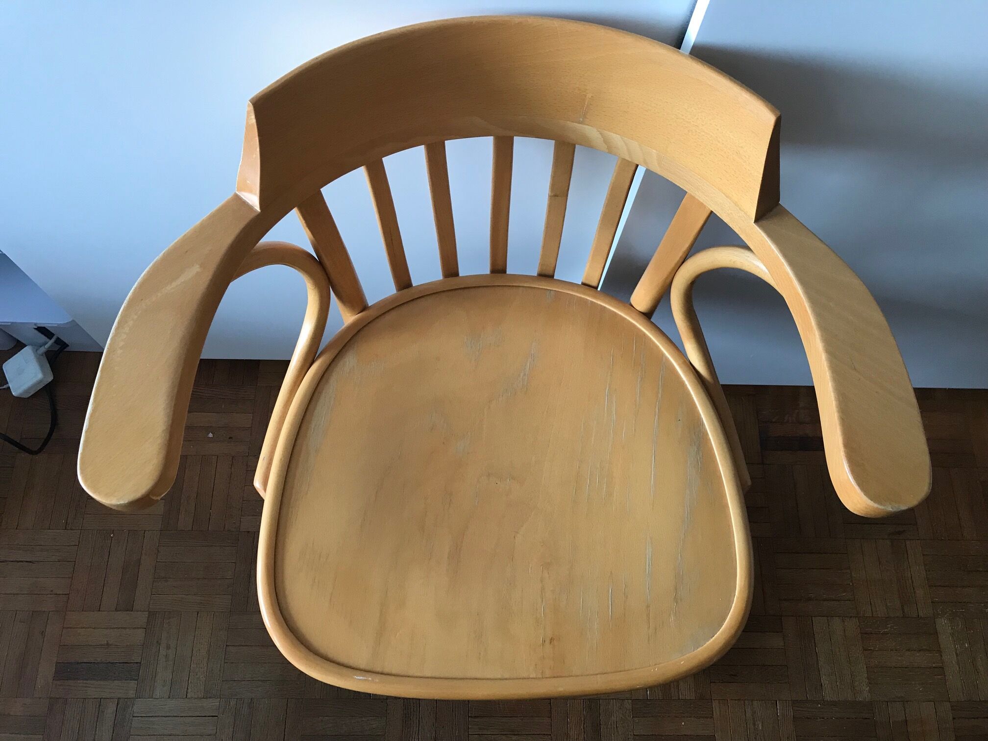 Fauteuil bureau bois Radomsko Zmg Pologne 1950 vintage