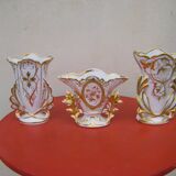 trio of old Paris porcelain vases