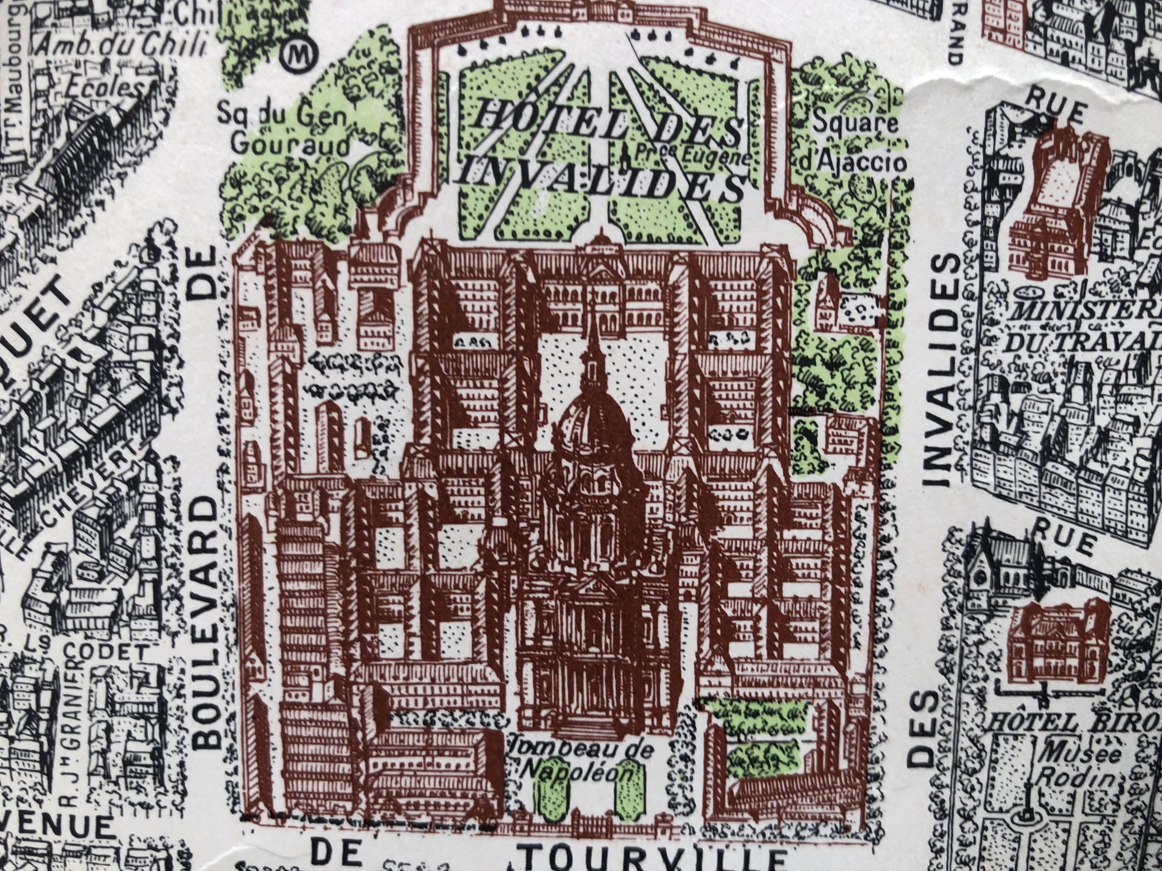 1959 map view of the center of paris from a bird's eye, n° 63 blondel la rougery, tourism commission