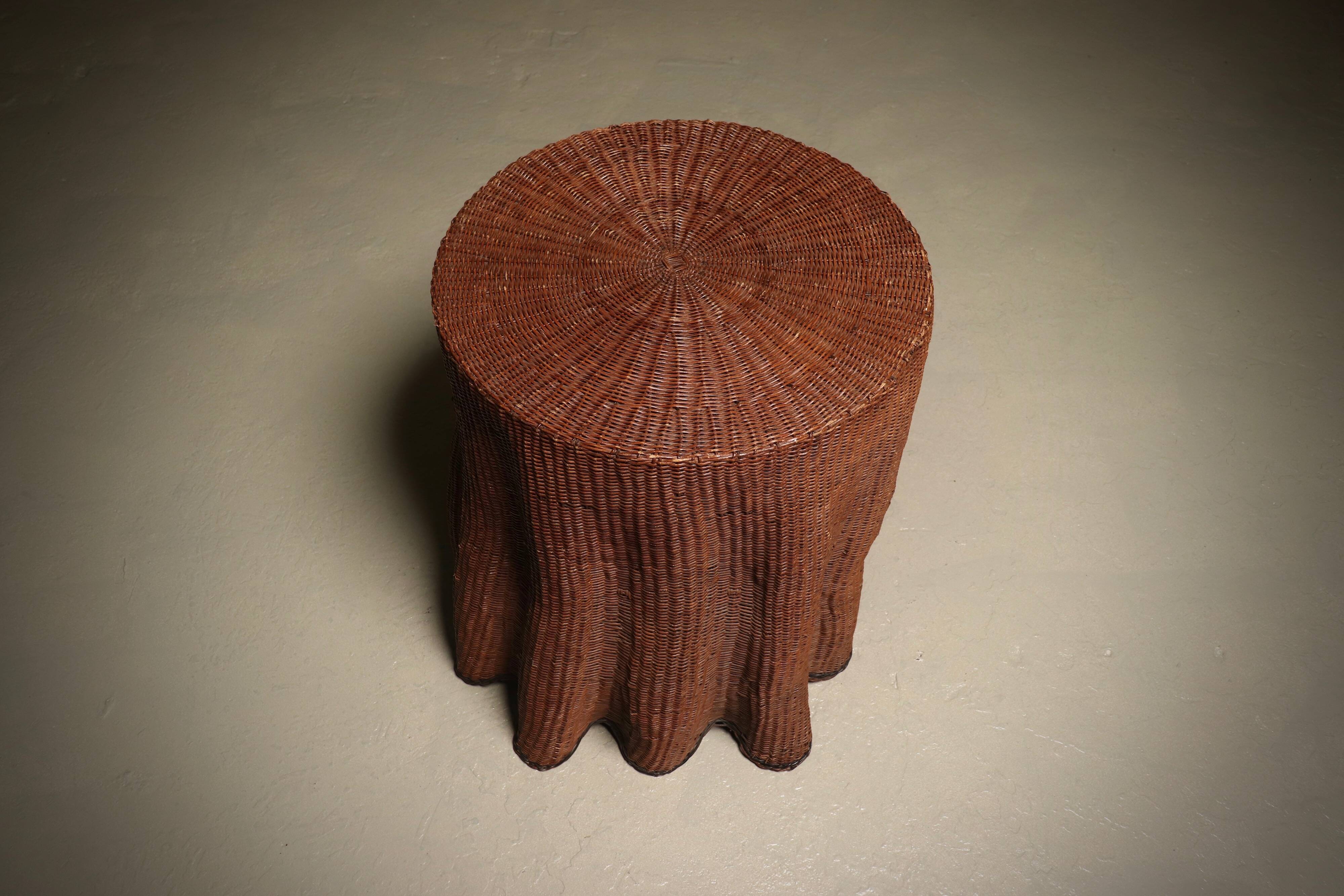 Wicker Ghost Drapery Side Table or Stand 1970s