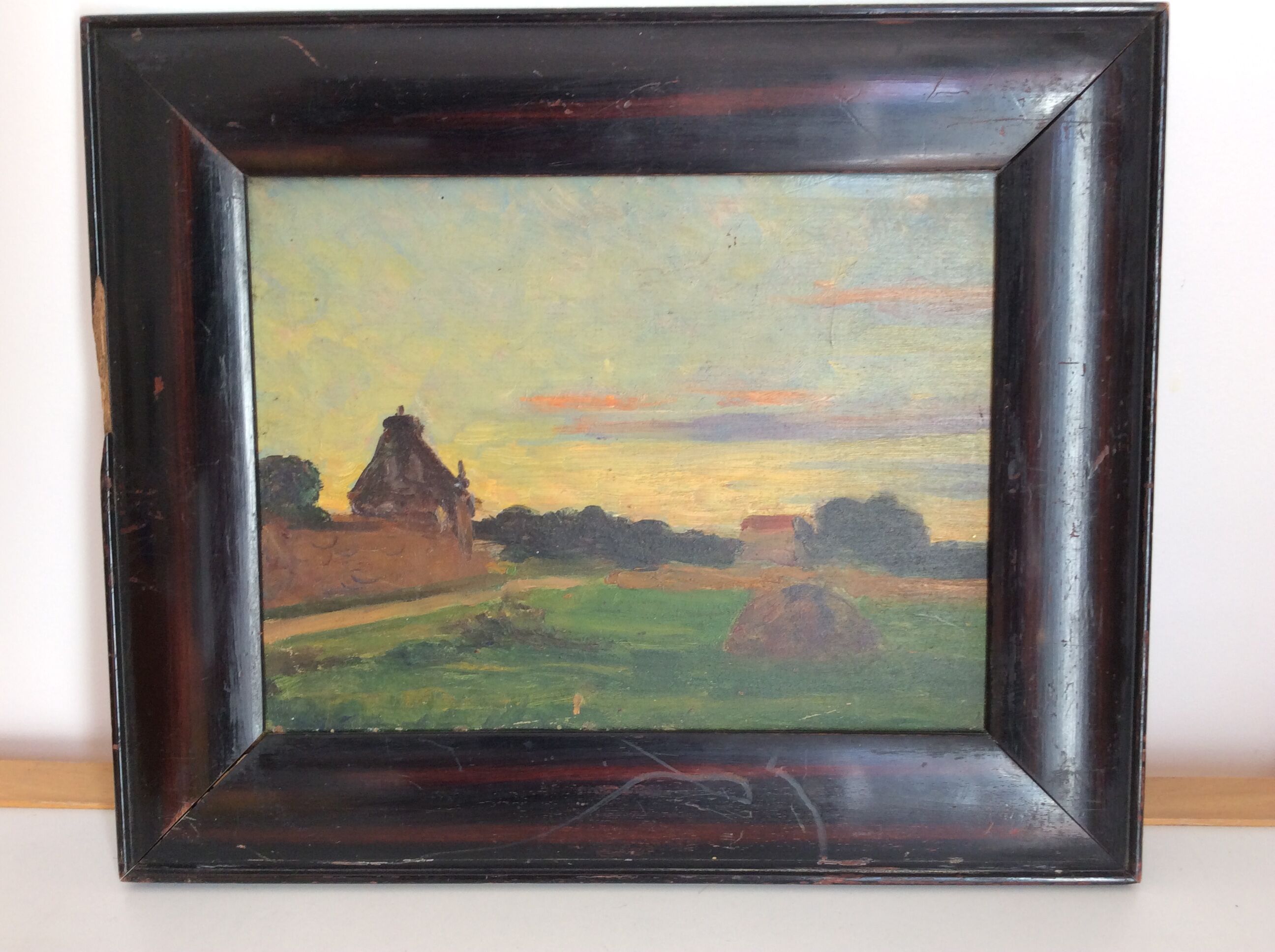 Old painting, countryside landscape