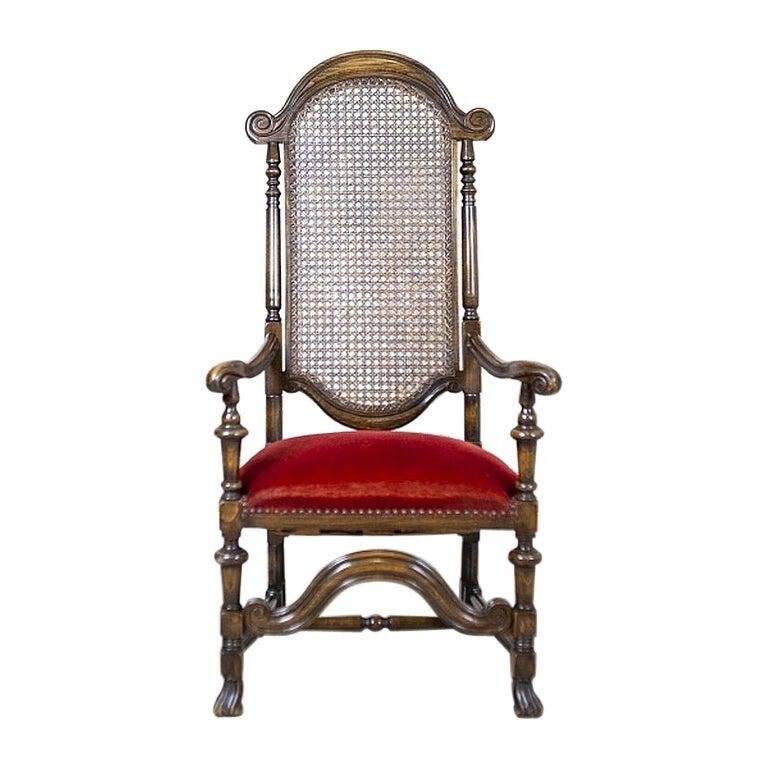 Armchair with Rattan Backrest, 1950s