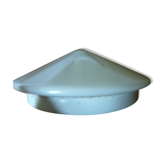 Plafonnier pyramide vintage en opaline blanche style industriel