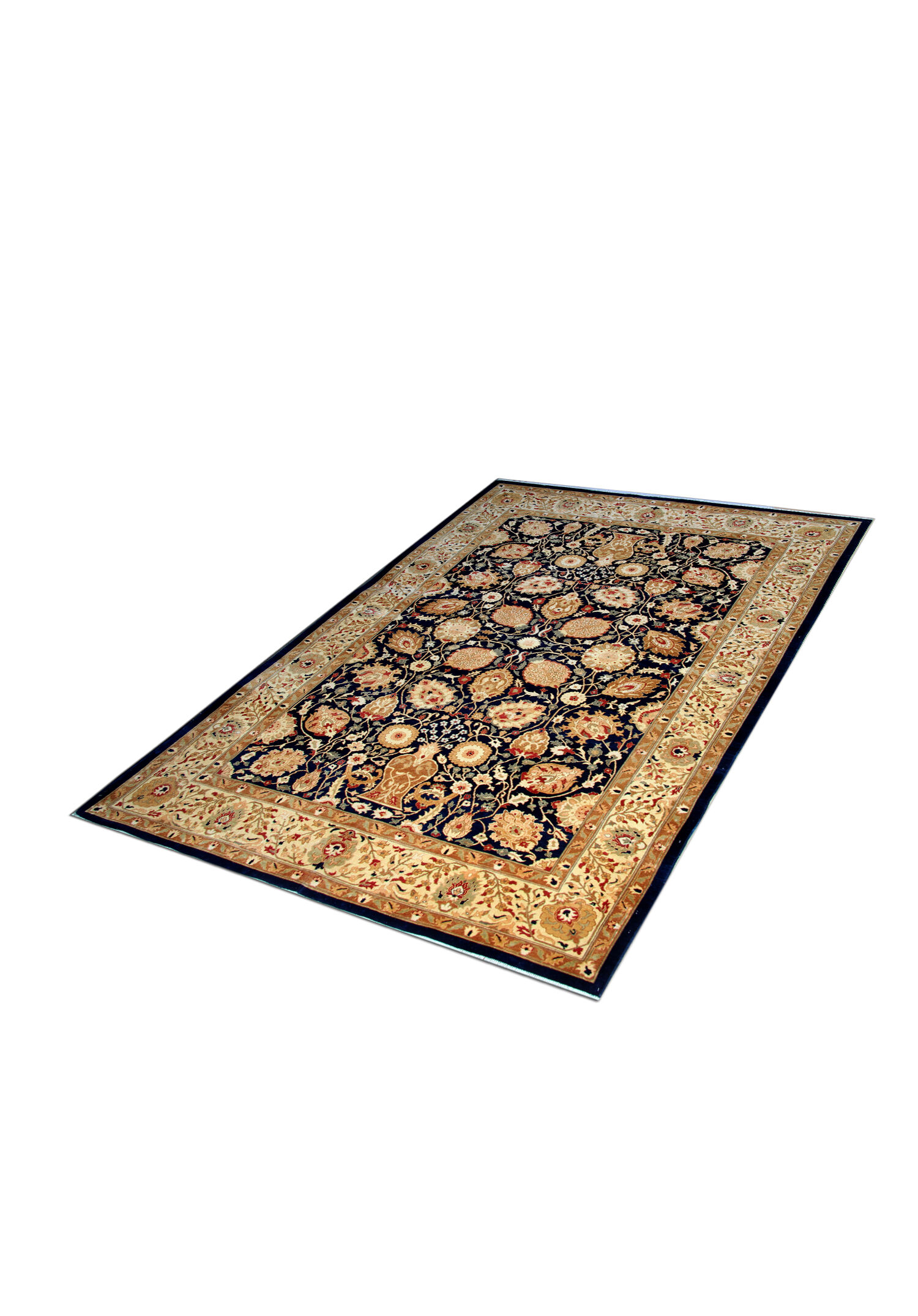 Large Ziegler Carpet Handwoven Deep Blue Wool Area Rug- 213x307cm