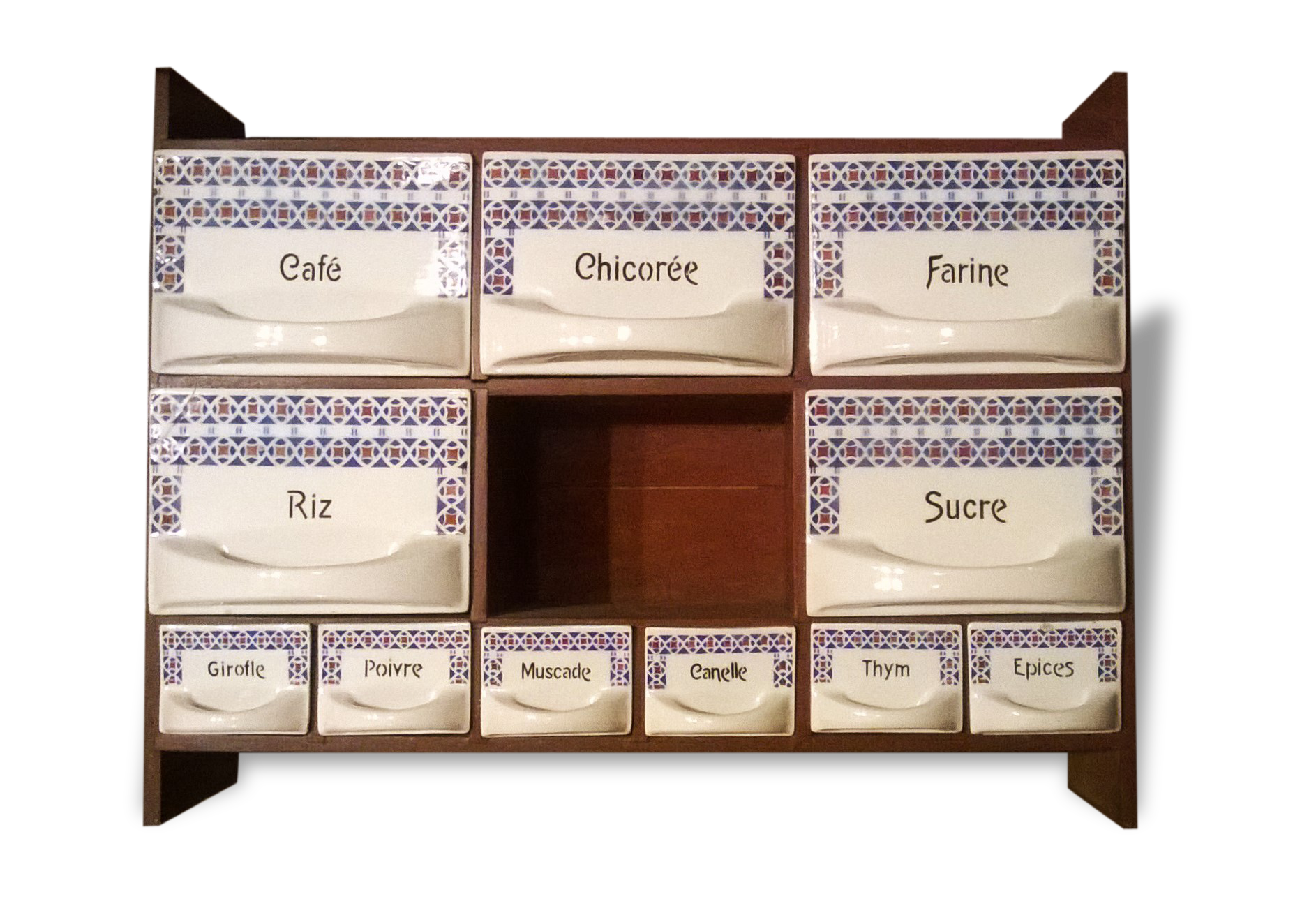 Ancienne étagére murale à épices compartiments faience Selency