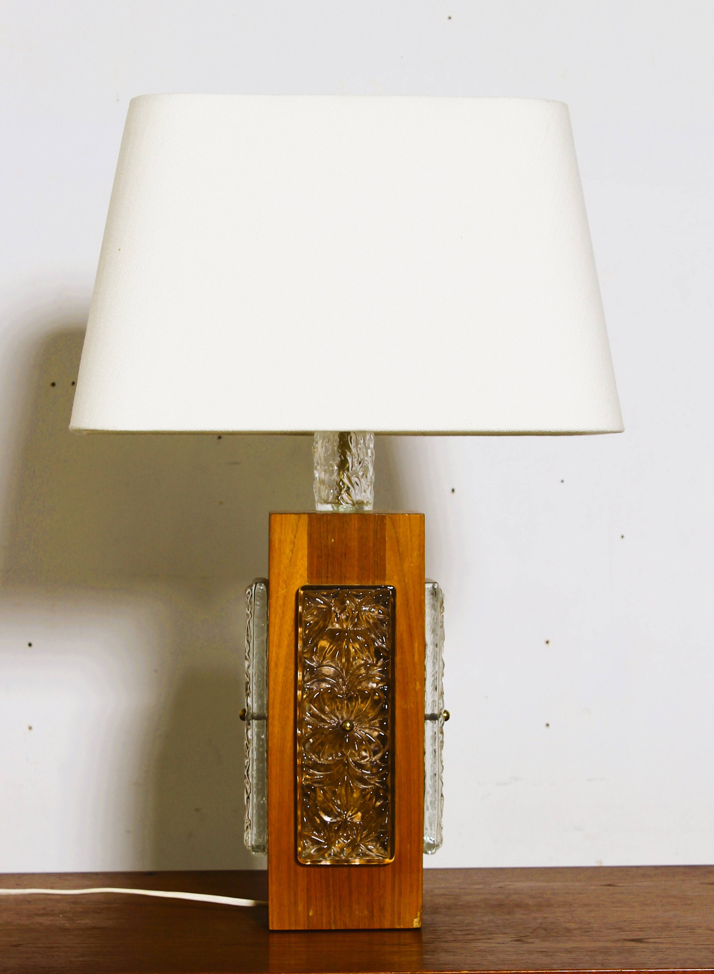 Vintage teak wood and glass lamp by Ateljé Glas & Trä, Sweden 1960s