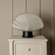 Opaline white Murano glass shell lamp with black metal base – 1980s Italian Memphis-inspired design