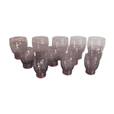 Set of 50s art deco purple/rosé blown glass glasses