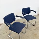 Paire fauteuils Marcel Breuer B64 Knoll tissu bleu